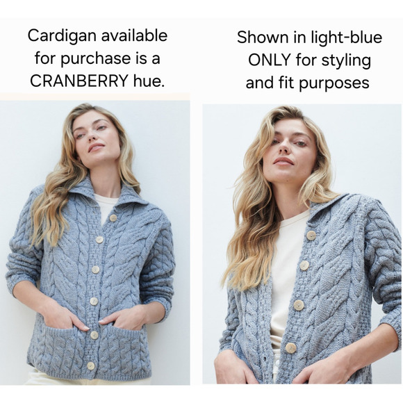 ARAN Woolen Mills IRELAND soft chunky merino-wool knit pocket sweater cardigan L - Picture 3 of 14